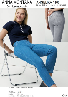 Angelika 1106 Jump In Slim Rom / sehr bequeme Schlupfhose mit weichem Bund, 7/8 Länge (68 cm lang), von Größe 36 bis 48 / ANNA MONTANA